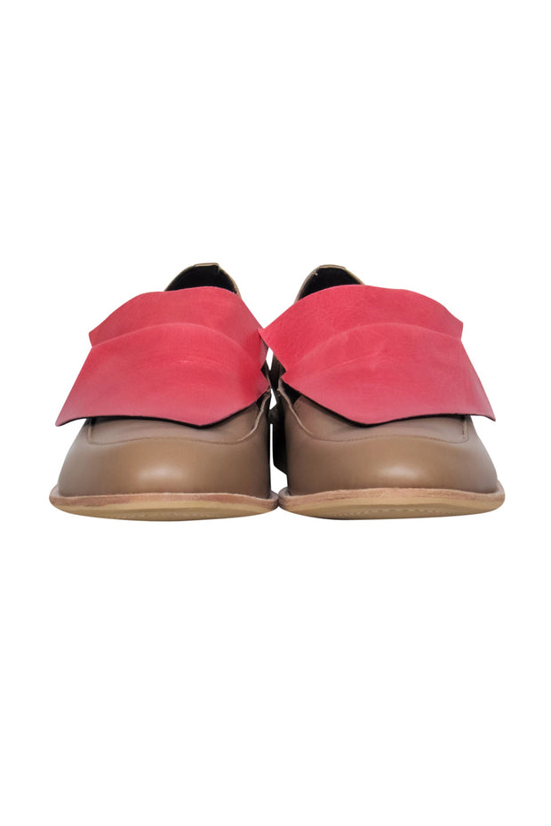 Current Boutique-All Black - Tan & Watermelon Pink Flap Design "Flatbow" Leather Loafers Sz 10