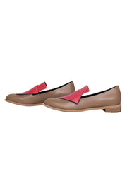 Current Boutique-All Black - Tan & Watermelon Pink Flap Design "Flatbow" Leather Loafers Sz 10