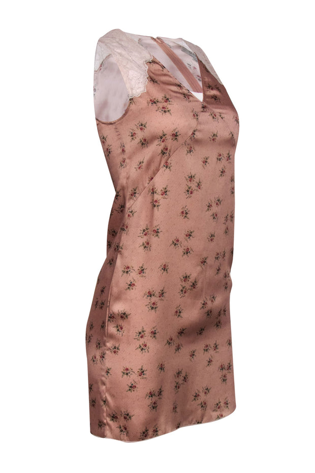Current Boutique-All Saints - Baby Pink Satin Floral Dress w/ Lace Sz 00