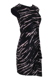 Current Boutique-All Saints - Black & Grey Abstract Print Draped Asymmetrical Sheath Dress Sz 2