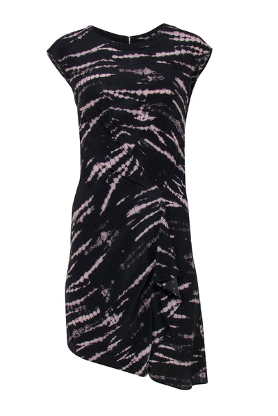 Current Boutique-All Saints - Black & Grey Abstract Print Draped Asymmetrical Sheath Dress Sz 2