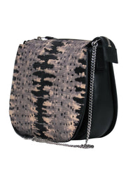 Current Boutique-All Saints - Black, Grey & Tan Leather Snakeskin Print Saddle-Style Shoulder Bag