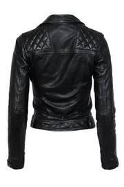 Current Boutique-All Saints - Black Leather Quilted-Shoulder Biker Jacket Sz 00
