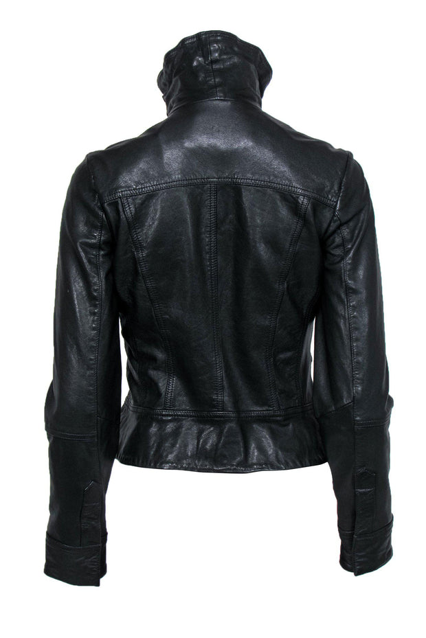 Current Boutique-All Saints - Black Leather Zip-Up Moto Jacket w/ Buckle Detail Sz 6