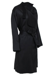 Current Boutique-All Saints - Black Open Front Belted Trench Coat w/ Suede Collar Sz 6