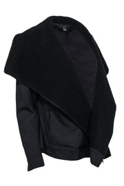 Current Boutique-All Saints - Black Open Front Draped Jacket w/ Faux Sherpa Trim Sz S