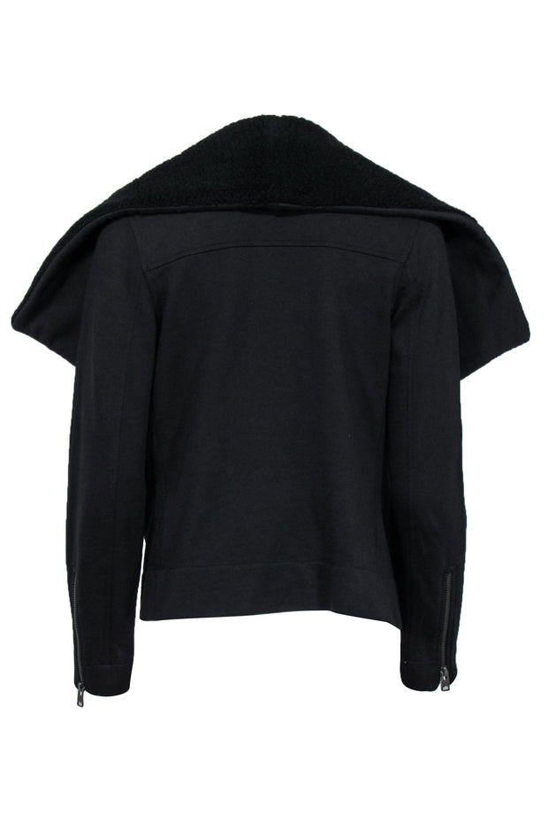 Current Boutique-All Saints - Black Open Front Draped Jacket w/ Faux Sherpa Trim Sz S