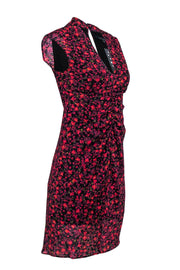 Current Boutique-All Saints - Black & Red Floral Printed Gathered Waist Sheath Dress Sz 2