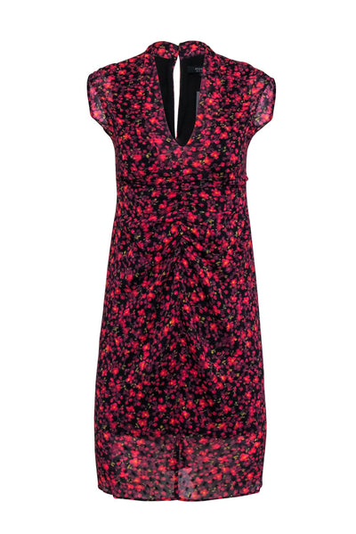 Current Boutique-All Saints - Black & Red Floral Printed Gathered Waist Sheath Dress Sz 2