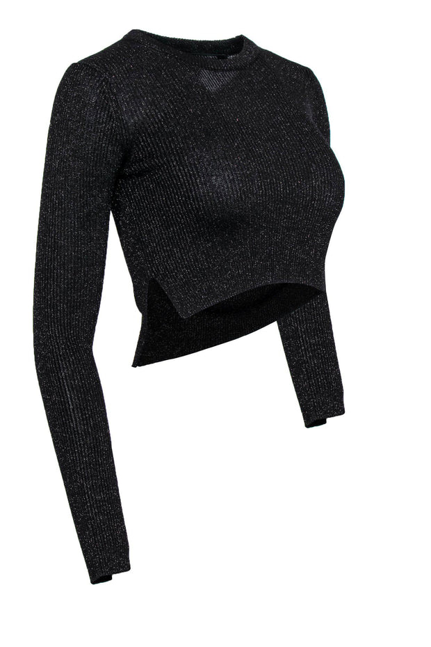 Current Boutique-All Saints - Black Ribbed Sparkly Cropped Sweater Sz S