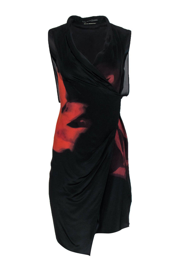 Current Boutique-All Saints - Black & Rust Marbled Silk Draped Dress Sz 2