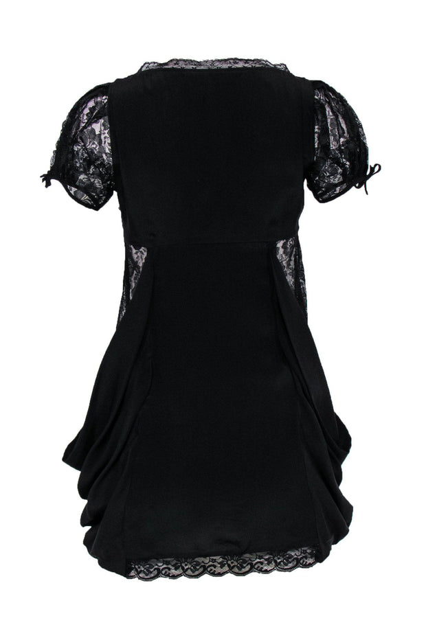 Current Boutique-All Saints - Black Silk & Sheer Lace Draped Mini Dress Sz 8