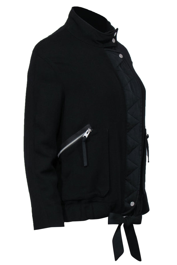 Current Boutique-All Saints - Black Zip-Up Drawtsring Jacket w/ Quilted Trim Sz S