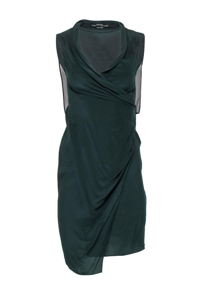 Current Boutique-All Saints - Dark Green Silk Midi Dress w/ Surplice Neckline