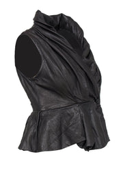 Current Boutique-All Saints - Grey Leather Cowl Neck Vest w/ Peplum Sz 8