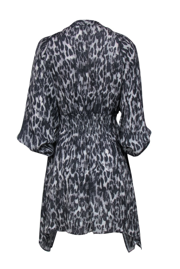 Current Boutique-All Saints - Grey Leopard Print Scarf Hem Fit & Flare Dress Sz M