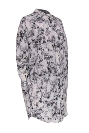 Current Boutique-All Saints - Ivory, Grey & Pink Floral Print Button-Up Silk Shirtdress Sz 2