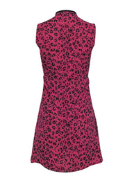 Current Boutique-All Saints - Pink & Black Leopard Print Sleeveless Tie Front Zip-Up Shift Dress Sz S