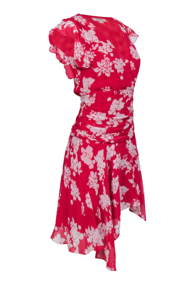Current Boutique-All Saints - Raspberry Floral Ruffle Silk Dress Sz 2