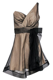 Current Boutique-Allen Schwartz - Nude One-Shoulder Sheath Dress w/ Black Tulle Sz 0