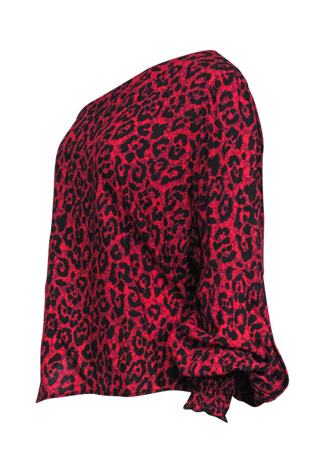 Current Boutique-Allen Schwartz - Red & Black Leopard Print One-Shoulder Blouse Sz M