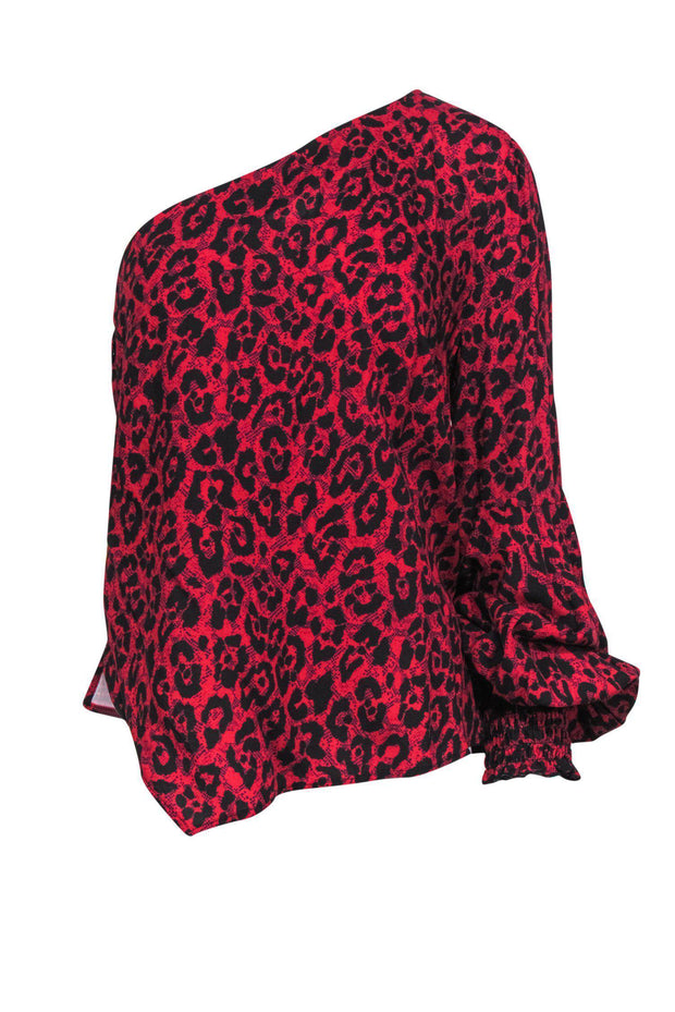 Current Boutique-Allen Schwartz - Red & Black Leopard Print One-Shoulder Blouse Sz M