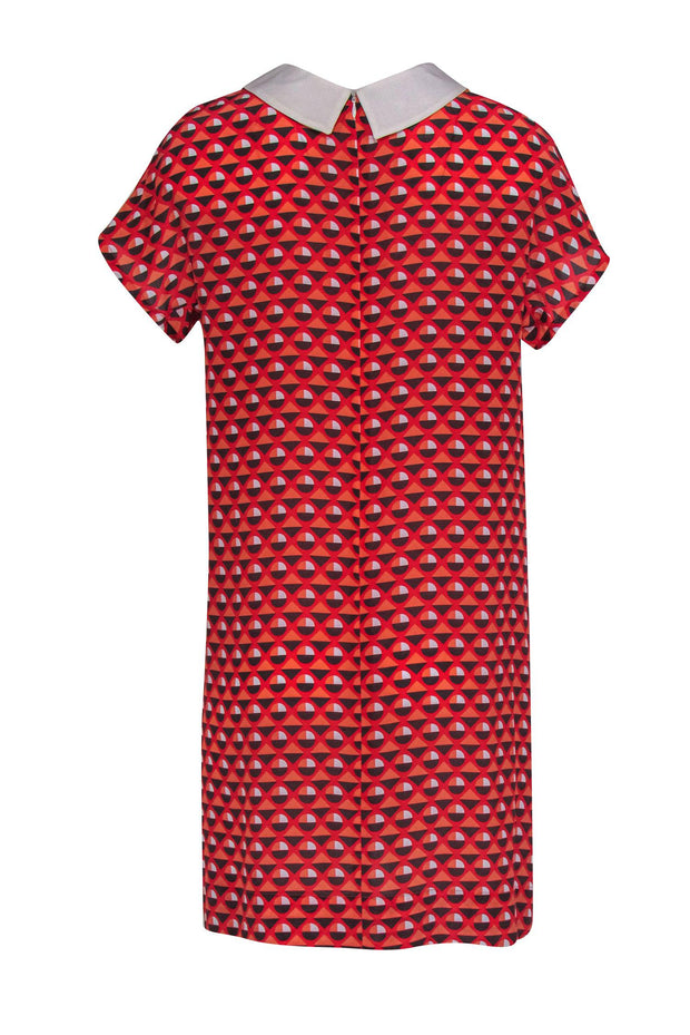 Current Boutique-Altea - Coral, Red, & Grey Geometric Printed Short Sleeve Drress w/ Peter Pan Collar Sz S