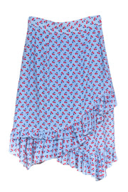 Current Boutique-Altuzarra - Blue & Cherry Print Tiered Ruffle Silk Skirt Sz XXS