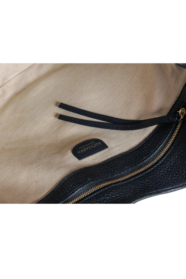 Current Boutique-Altuzarra - Large Navy Pebbled Leather Shoulder Bag w/ Braided Clasp
