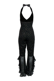 Current Boutique-Amanda Uprichard - Black & Gold Star Print Halter Ruffle Jumpsuit Sz S