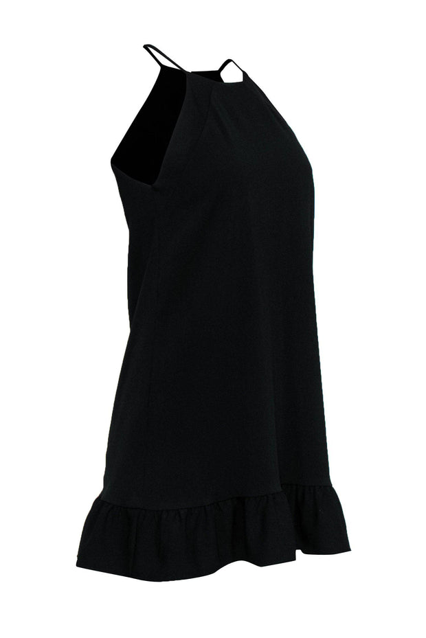 Current Boutique-Amanda Uprichard - Black Halter Shift Dress w/ Flounce Hem & Back Keyhole Sz P