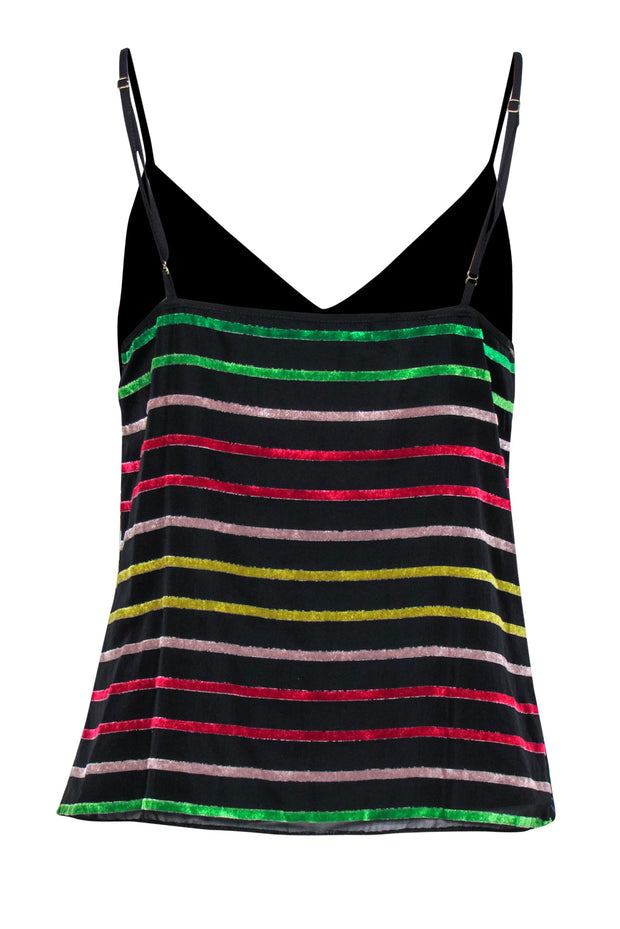 Current Boutique-Amanda Uprichard - Black & Multicolor Velvet Striped Silky Tank Sz M