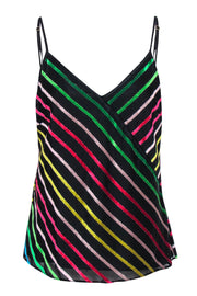 Current Boutique-Amanda Uprichard - Black & Multicolor Velvet Striped Silky Tank Sz M