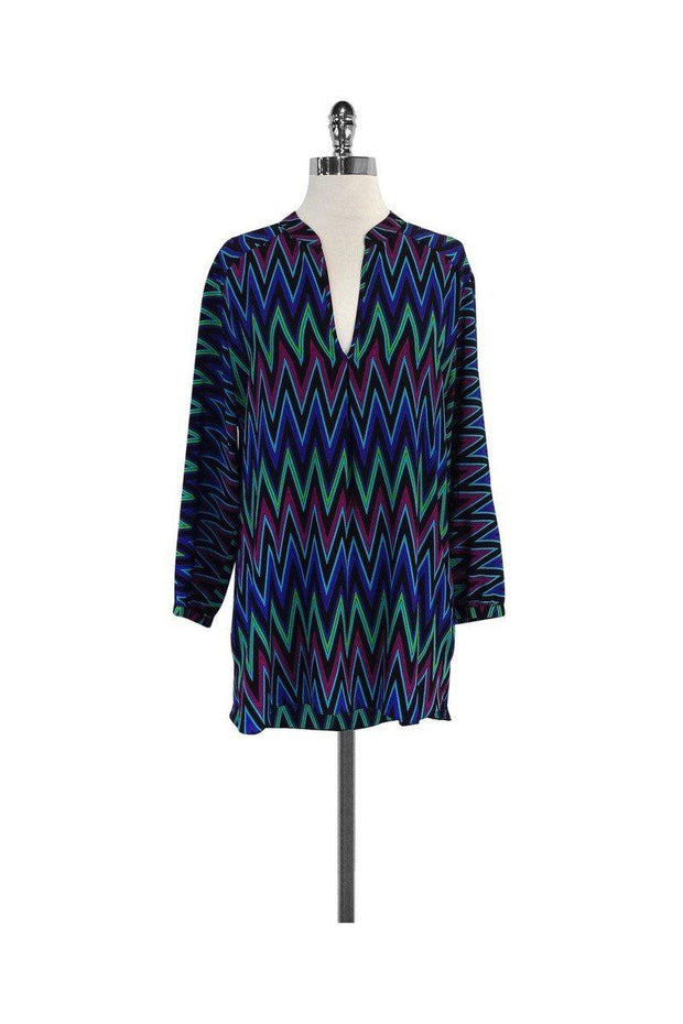 Current Boutique-Amanda Uprichard - Black & Neon Zigzag Print Tunic Sz L