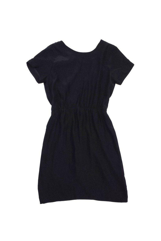 Current Boutique-Amanda Uprichard - Black Pleated Surplice Neckline Dress Sz S