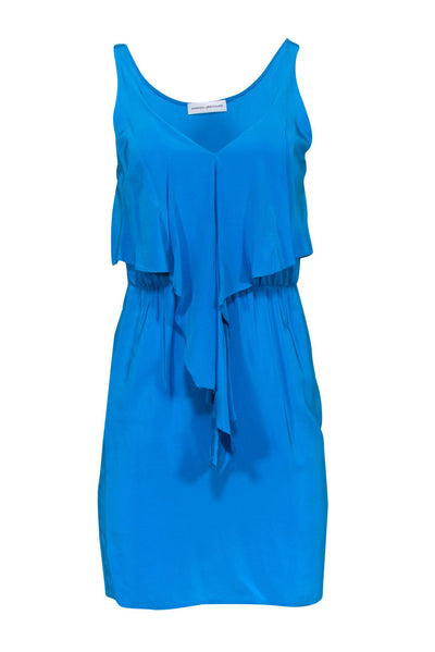 Current Boutique-Amanda Uprichard - Caribbean Blue Ruffle Front Silk Dress Sz S