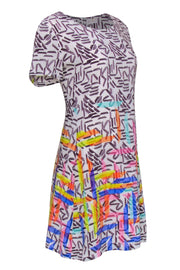 Current Boutique-Amanda Uprichard - Cream & Multicolor Graphic Print Shift Dress Sz L