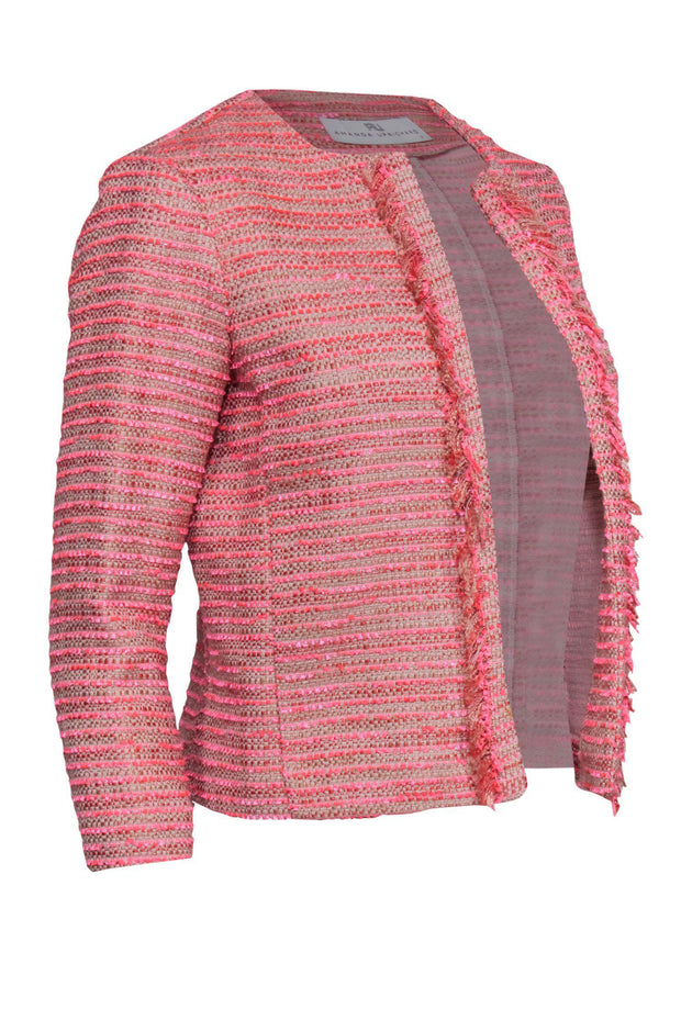 Current Boutique-Amanda Uprichard - Hot Pink Open Front Tweed Fringe Jacket Sz P