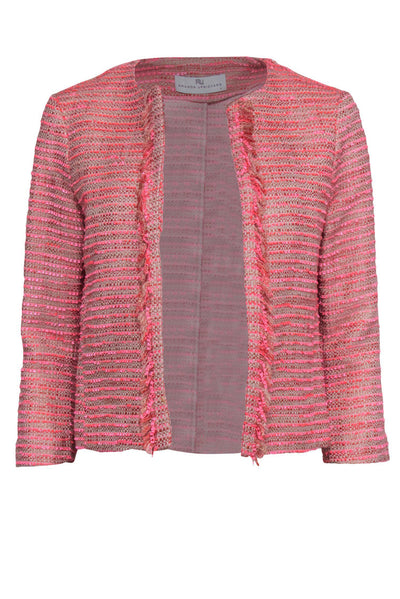 Current Boutique-Amanda Uprichard - Hot Pink Open Front Tweed Fringe Jacket Sz P
