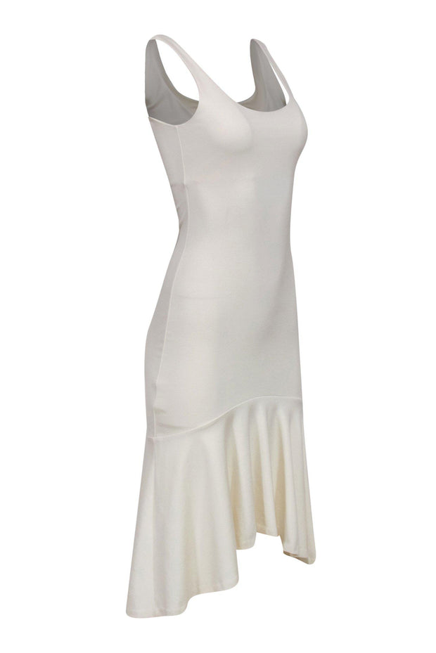 Current Boutique-Amanda Uprichard - Ivory Sleeveless "Parker" High-Low Midi Dress w/ Flounce Hem Sz S