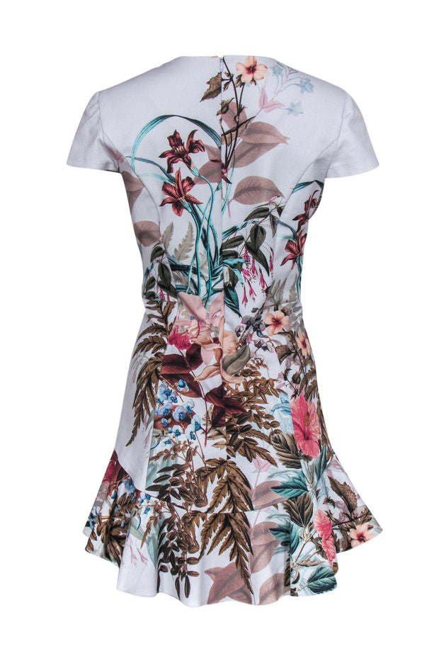 Current Boutique-Amanda Uprichard - Light Blue Floral Print Sheath Dress w/ Flounce Hem Sz L