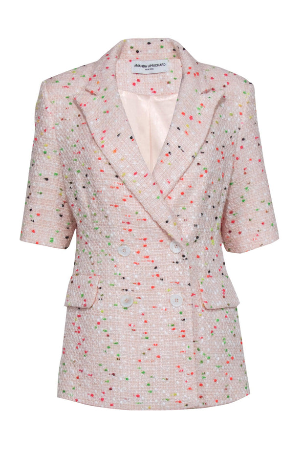 Current Boutique-Amanda Uprichard - Light Pink w/ Rainbow Pom Tweed Blazer Sz L