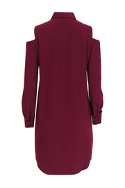 Current Boutique-Amanda Uprichard - Maroon Button-Up Shirt Dress w/ Cold Shoulder Cutouts Sz S