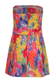 Current Boutique-Amanda Uprichard - Multicolor Abstract Floral Print Strapless Mini Dress Sz S