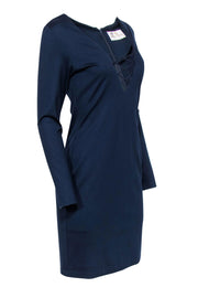 Current Boutique-Amanda Uprichard - Navy Blue Shift Dress w/ Plunging Lace-Up Neckline Sz M