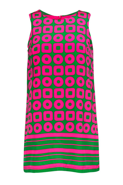 Current Boutique-Amanda Uprichard - Neon Pink & Green Graphic Patterned Silk Shift Dress Sz S