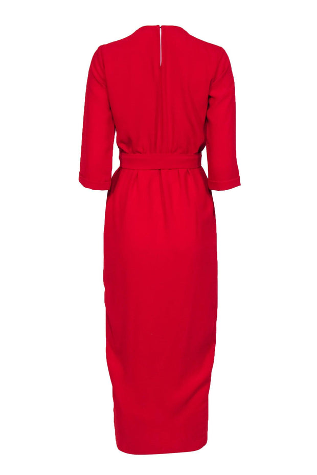 Current Boutique-Amanda Uprichard - Red Quarter Sleeve Draped Belted Maxi Dress Sz P