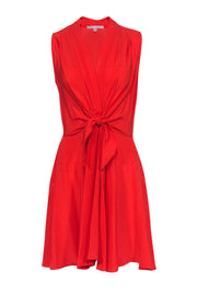 Current Boutique-Amanda Uprichard - Tomato Red Silk Dress w/ Pleating & Knot Detail Sz S