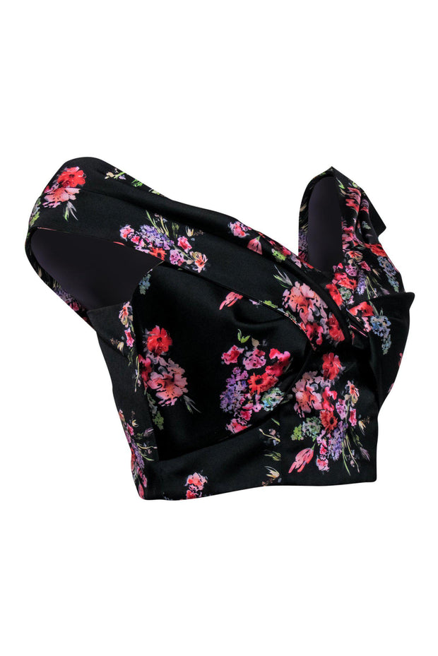 Current Boutique-Amur - Black Floral Print Sleeveless Crop Top w/ Bow Detail Sz S