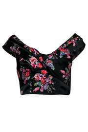 Current Boutique-Amur - Black Floral Print Sleeveless Crop Top w/ Bow Detail Sz S